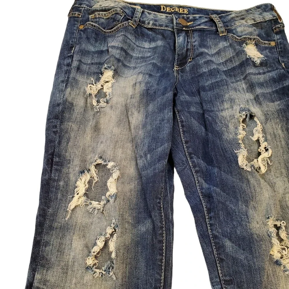 Decree Junior’s Distressed Holes Jeans‎ Super Skinny Stone Washed Stretchy SZ 13